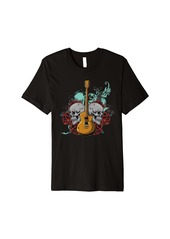 Electric Guitar Skull Red Roses - E-Guitar Rock Guitarist Premium T-Shirt