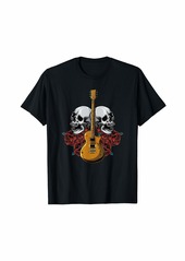 Electric Guitar Skull Red Roses - E-Guitar Rock Guitarist T-Shirt
