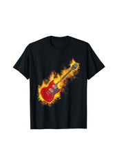 Electric Rock Guitar on Fire with Skull Headstock T Shirt