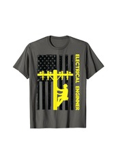 Electrician Art Electrical Engineer Lineman American Flag T-Shirt