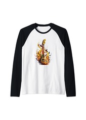 Electric Fiery Melody: A Guitar’s Passionate Dance with Flames Raglan Baseball Tee
