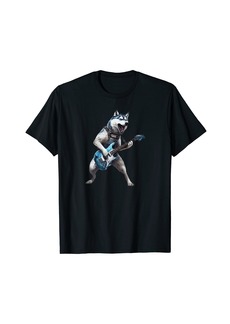 Husky Dog Playing On Electric Guitar T-Shirt