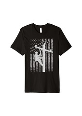 Lineman American Flag Distressed Patriotic Electric Cable Premium T-Shirt