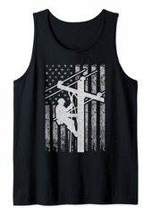 Lineman American Flag Distressed Patriotic Electric Cable Tank Top