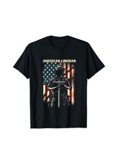 Lineman American flag Electric Cable gift Patriotic Lineman T-Shirt