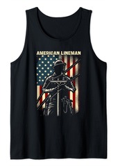 Lineman American flag Electric Cable gift Patriotic Lineman Tank Top