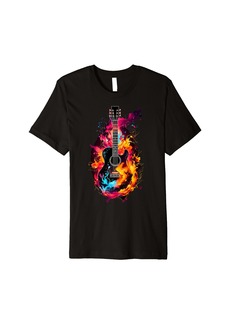 Electric Rainbow Rhythms: The Colorful Acoustic Metal Guitar Journey Premium T-Shirt
