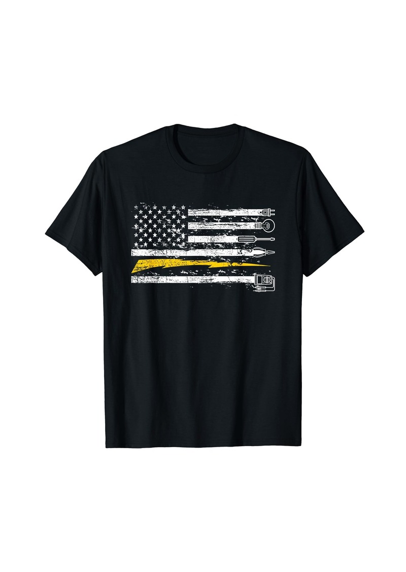 USA Flag Electrician Voltage Lineman Circuit Cable T-Shirt