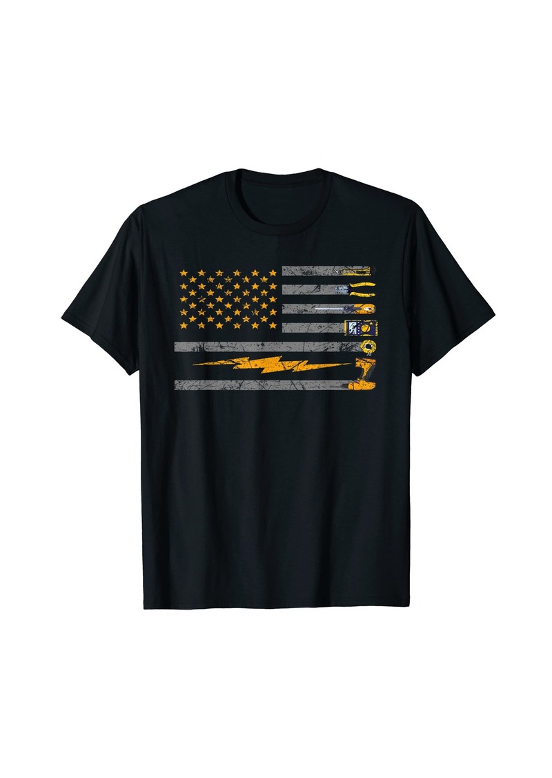 USA Flag Electrician Voltage Lineman Circuit Cable T-Shirt