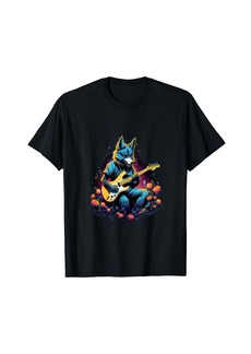 Wolf Playing Electric Guitar Guitarist Guitar Player Pop Art T-Shirt