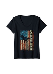 Womens American flag Electric Cable Patriotic Electric Lineman V-Neck T-Shirt