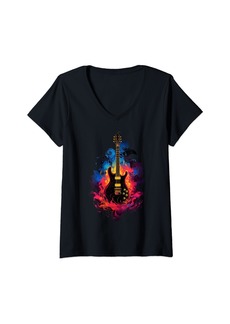 Electric Womens Blazing Strings: Guitar Fireworks V-Neck T-Shirt