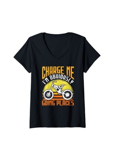 Electric Womens Charge Me I'm Obviously Going Places Pedelec Cyclist V-Neck T-Shirt