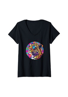Electric Womens Cool 80s Leopard Pop Art Retro Vibes Design V-Neck T-Shirt