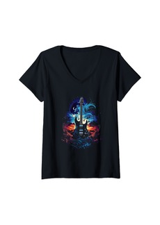 Womens Cosmic Melodies: Electric Guitar Fantasy space enviroment V-Neck T-Shirt