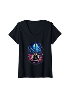 Womens Cosmic Melody: Electric Guitar a Fantasy space enviroment V-Neck T-Shirt