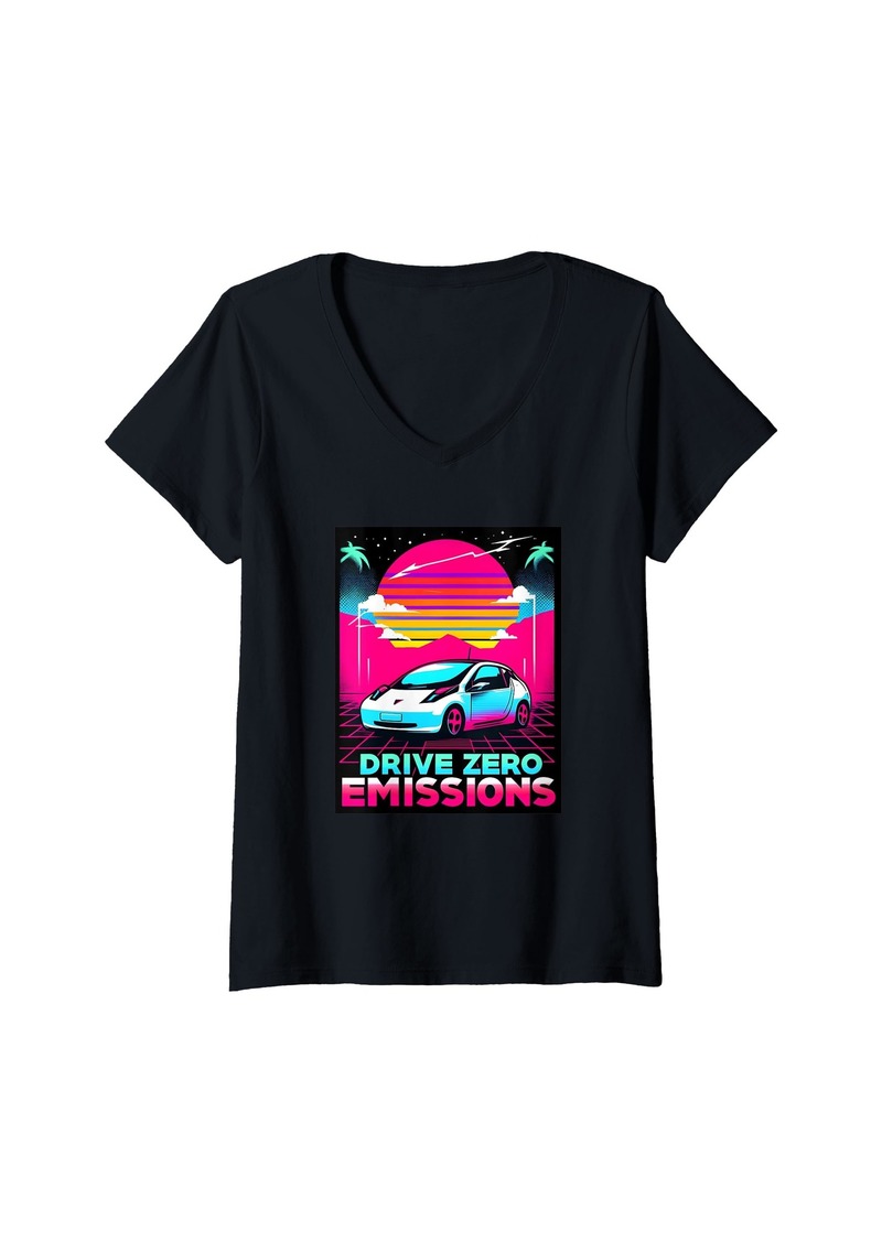 Womens Drive Zero Emissions Retro Electric Environmental V-Neck T-Shirt