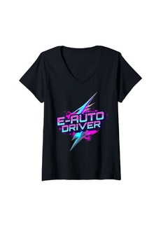 Womens E-Auto Driver Plug Supercharge E Cars EV Electric Car V-Neck T-Shirt
