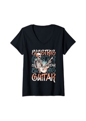 Womens E Guitar Skeleton - Guitarist Electric Guitar V-Neck T-Shirt