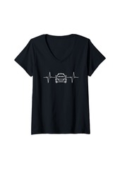 Womens Electric Car EV Heartbeat V-Neck T-Shirt