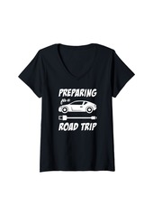 Womens Electric Car Preparing For A Long Trip Sarcastic EV Car Life V-Neck T-Shirt