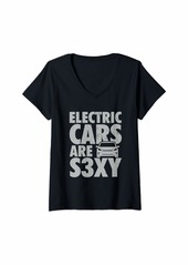 Womens Electric Car S3XY EV Driver is Sexy V-Neck T-Shirt