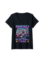 Womens Electric Cars Supercharge - E Cars Driver EV Electric Car V-Neck T-Shirt