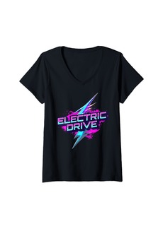 Womens Electric Drive Typ 2 Plug Supercharge E Cars EV Electric Car V-Neck T-Shirt