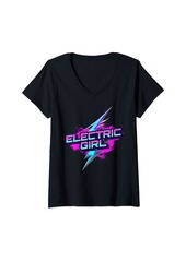 Womens Electric Girl Typ 2 Plug Supercharge E Cars EV Electric Car V-Neck T-Shirt