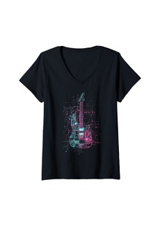 Womens Electric Guita Cyberpunk Wires Circuits Guitar V-Neck T-Shirt