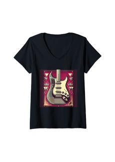 Womens Electric Guitar Vintage V-Neck T-Shirt