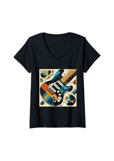 Womens Electric Guitar Vintage V-Neck T-Shirt