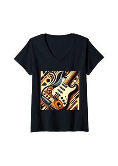 Womens Electric Guitar V-Neck T-Shirt