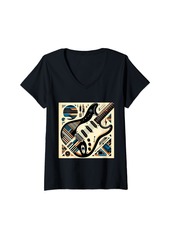 Womens Electric Guitar V-Neck T-Shirt