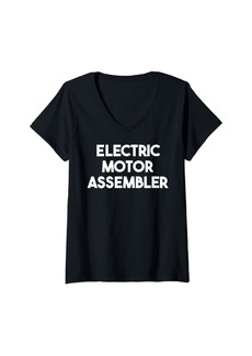 Womens Electric Motor Assembler V-Neck T-Shirt