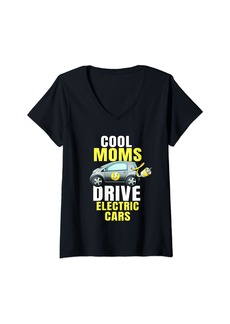 Womens Electric Vehicle Funny EV Driver Moms Drive Electric Cars V-Neck T-Shirt