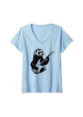 Womens Ferret Playing Electric Guitar Rock Star Guitarist V-Neck T-Shirt