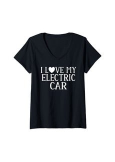 Womens I love my Electric Car EV Electric Vehicle V-Neck T-Shirt