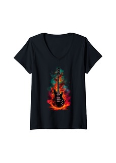 Womens Inferno Melody electric Guitar with Infernal flames of Hell V-Neck T-Shirt