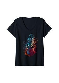 Electric Womens Nature’s Jam: A Colorful Guitar Serenade V-Neck T-Shirt