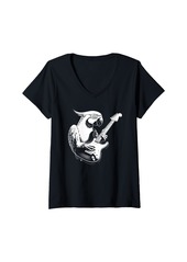 Womens Parrot Playing Electric Guitar Rock Star Guitarist V-Neck T-Shirt