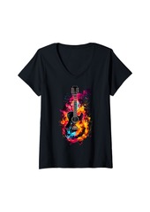 Electric Womens Rainbow Rhythms: The Colorful Acoustic Metal Guitar Journey V-Neck T-Shirt