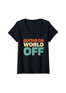 Womens Retro Electric Guitar Guitarist Vintage Guitar On World Off V-Neck T-Shirt