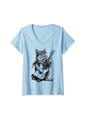 Womens Rock Cat Playing Guitar Cat electric guitar Funny Guitar Cat V-Neck T-Shirt