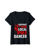 Womens Support Your Local Pole Dancer Funny Electric Lineman V-Neck T-Shirt
