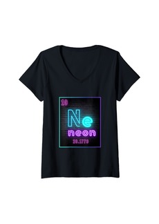 Womens Neon Element Of The Chemistry Periodic Table For Teacher V-Neck T-Shirt