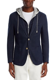 Eleventy Cotton & Cashmere Removable Hood Slim Fit Sport Coat