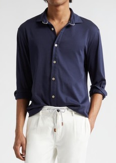 Eleventy Dandy Jersey Button-Up Shirt