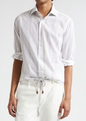 Eleventy Double Stripe Cotton & Linen Button-Up Shirt