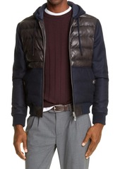 Eleventy Hooded Leather & Wool Bomber Jacket